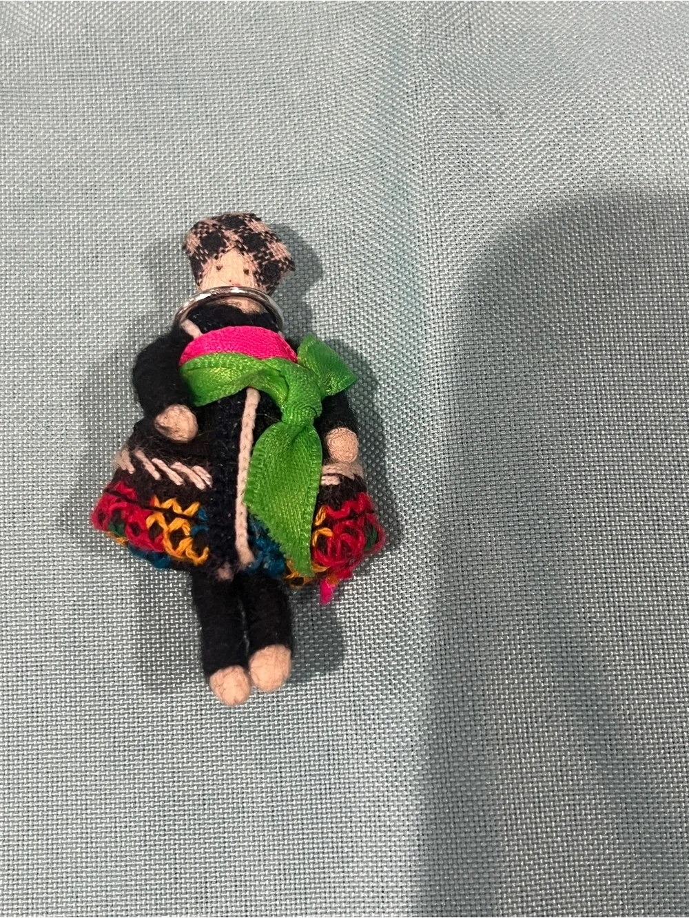 Handcrafted Multicolor Doll Brooch with Bright Green Accent